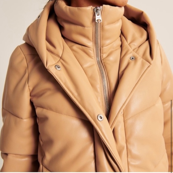 Abercrombie & fitch ultra mid-length vegan leather woman’s puff jacket - Picture 4 of 11